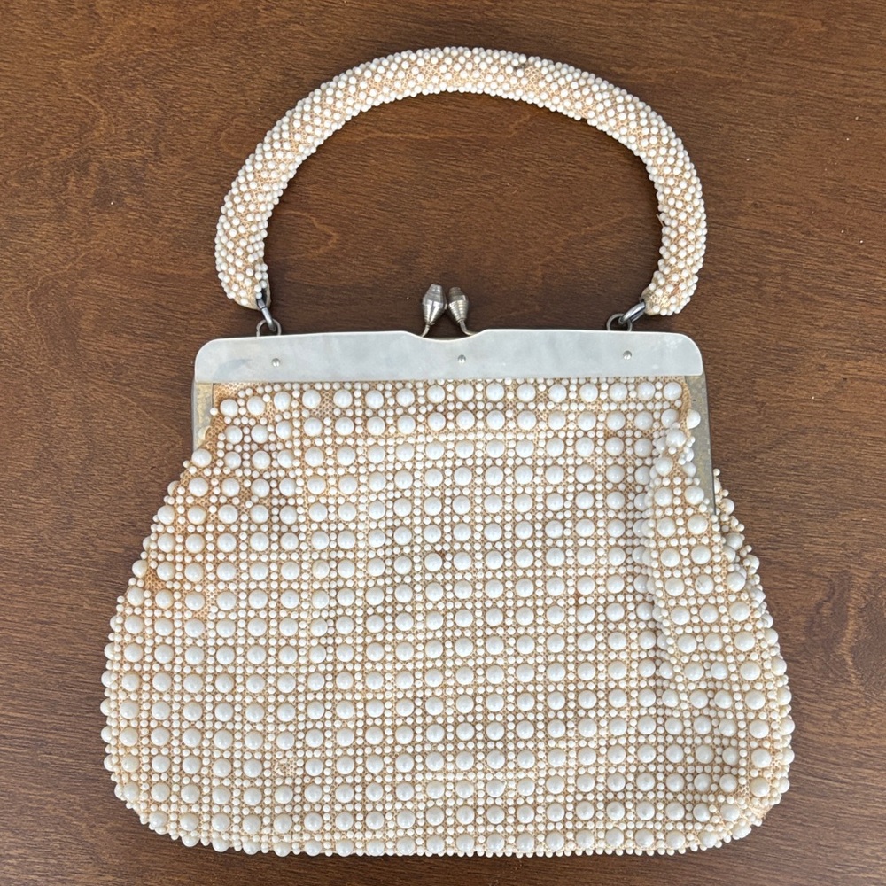 Chic Cream Beaded Clutch